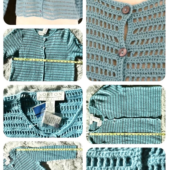NEW WITH TAG Norton mcnaughton crocheted knit cardigan sweater Light blu… - Picture 2 of 4